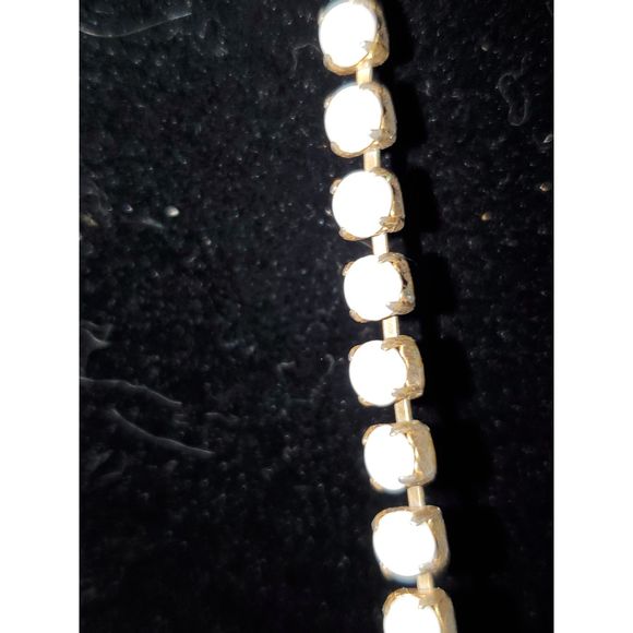 A Costume Jewelry Necklace Vintage Milk Glass Rhinestones Gold Tone Choker As-Is - Picture 4 of 12
